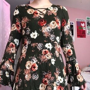 Altar’d State Green Floral Bell Sleeve Dress
